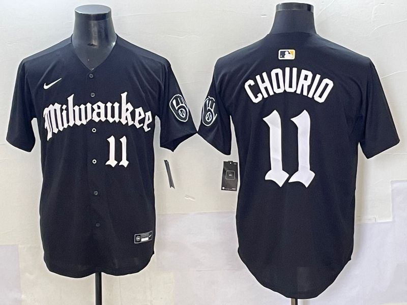Men 2025 Milwaukee Brewers #11 Chourio Black Five generations Joint Name Nike MLB Jersey style 9->milwaukee brewers->MLB Jersey